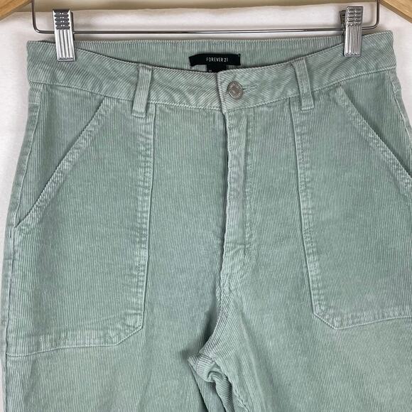 Forever 21‎ Women’s L Sage Green Corduroy Straight Leg Pants Boho Festival Artsy - Picture 5 of 16